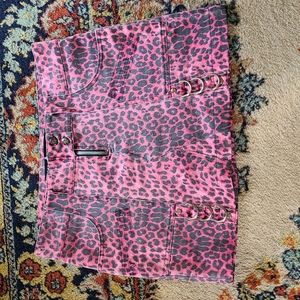 Vintage Lip Service Pink Leopard Bondage Mini Skirt